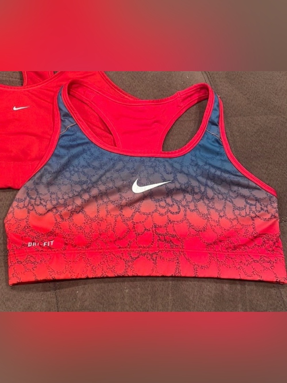 Nike dri fit sports bras red blue